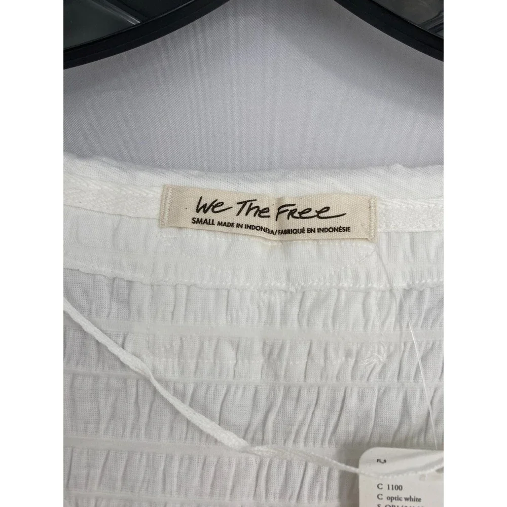 30 M Free People NWT Sugar Cube Crinkle Fabric Short Sleeve Tee Optic White Smal - Picture 7 of 12